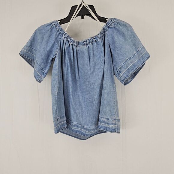 Adriano Goldschmied AG Medium Sylvia Off the Shoulder Chambray Top Sunwashed - Picture 8 of 8
